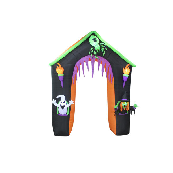 9 Foot Tall Lighted Happy Halloween Inflatable Castle Haunted House with Ghost, Witch, and Spider Archway Indoor / Outdoor Holiday Holiday Blow Up Yard Garden Inflatable