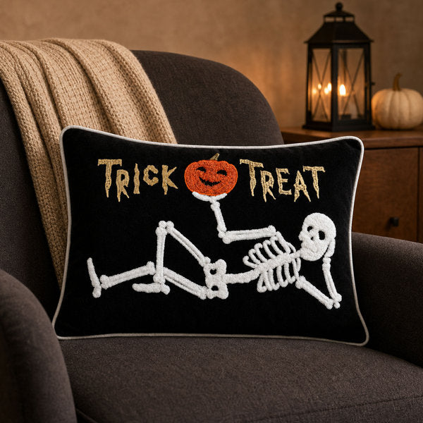 Trick or Treat Skeleton Velvet Lumbar Pillow Set of 2