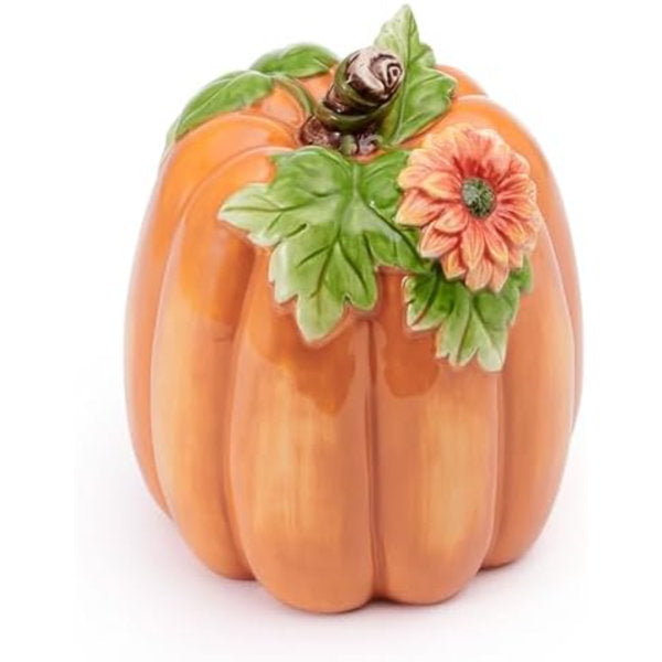 Harvest Halloween Tall Flower Pumpkin Ceramic Figurine, 7 Inch