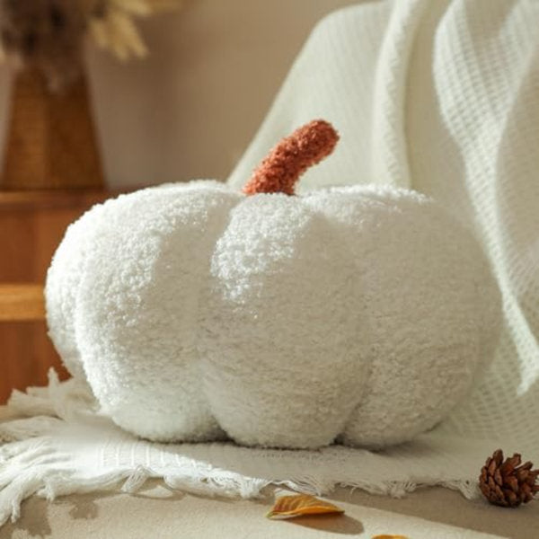 Halloween Pumpkin Pillows, White Pumpkin Shaped Throw Pillows Gifts, Fall Room Decoration, Small Cute Halloween Pillow, Teddy Fleece Small Cute 4X7 Inches Pillow For Natural Décor