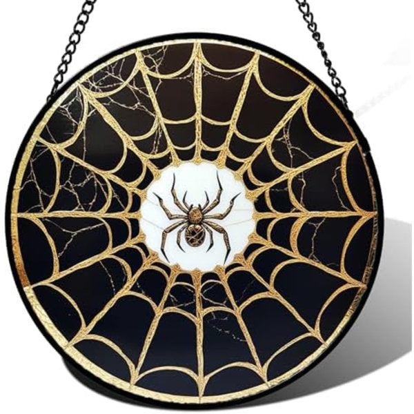 Stained Glass Window Hanging - Black Gold Spider Suncatcher For Door Terrace Garden Home Decor Halloween Sun Catcher Christmas Birthday Gifts For Lovers Women Men Dad Mom Nana 9.8 In