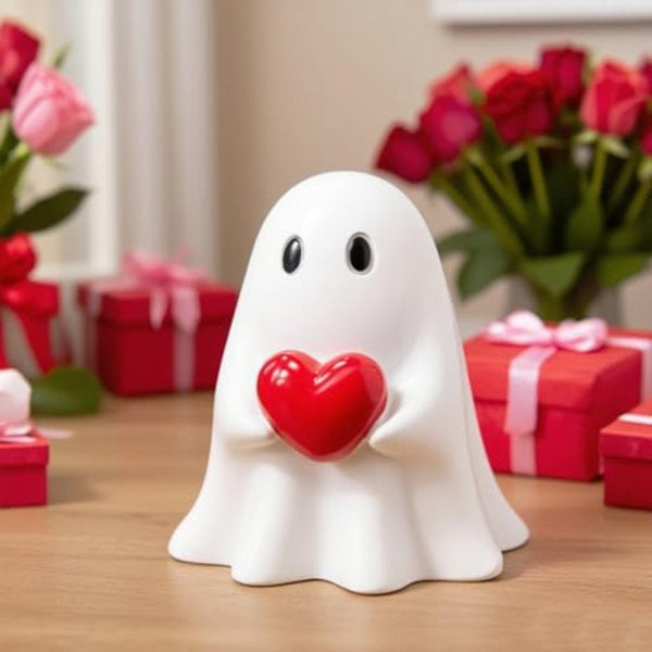 Valentines Ghost Figurine - 3.5 In Spooky Resin Ghost Statue, Funny Cute Red Heart Ghost Valentines Decor For Valentines Day Decoration For Home, Best Valentines Day Gifts For Him Her
