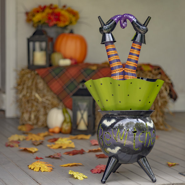29.5" Tall Metal "Bewitched" Cauldron with Witch Legs