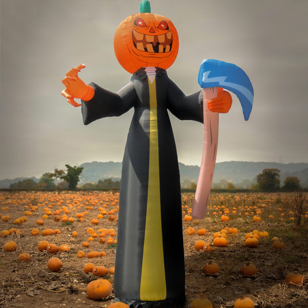 Premium Holiday 20ft Inflatable Halloween Pumkin Reaper, 6 White LED Lights- UL
