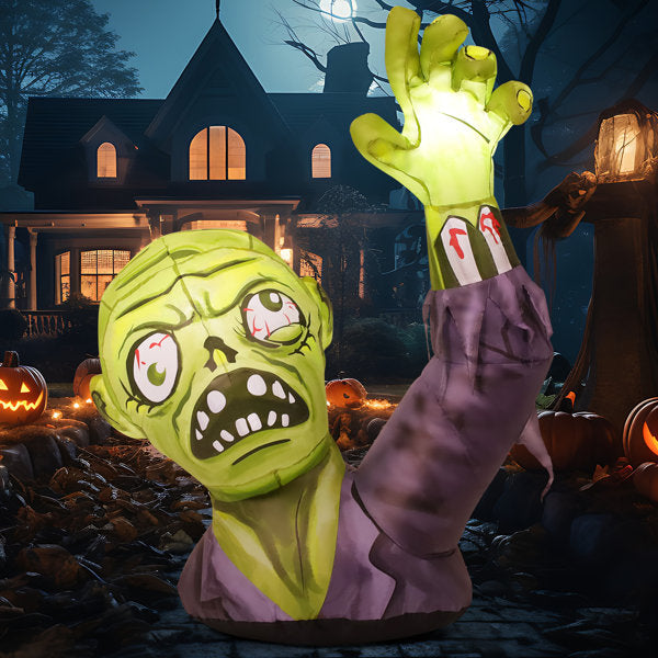 5 FT Animated Halloween Zombie Inflatable with Shaking Hands & Built-in LEDs