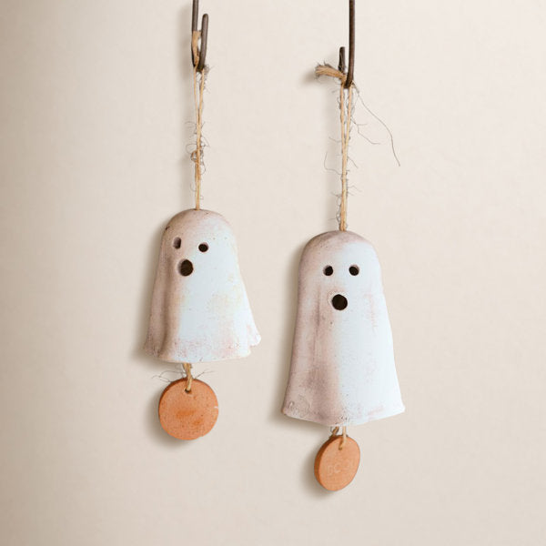 Kalalou Hanging Ghost Chimes 4.5 Inch – Handmade Clay and Sisal Set of 2