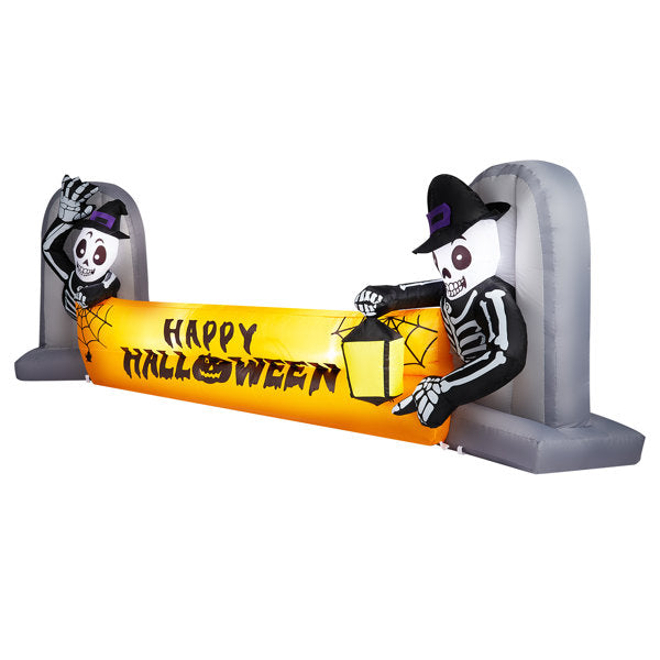 9.6FT Halloween Inflatable Decorations Skeleton Tombstone Banner Outdoor Decorations