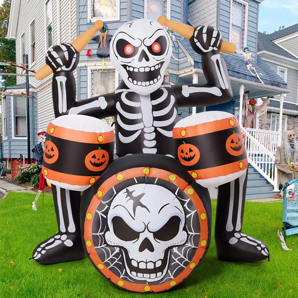 5 FT Halloween Inflatable Rock Skeleton With Built-In Leds Outdoor Indoor Yard Garden Lawn Holiday Party Decor