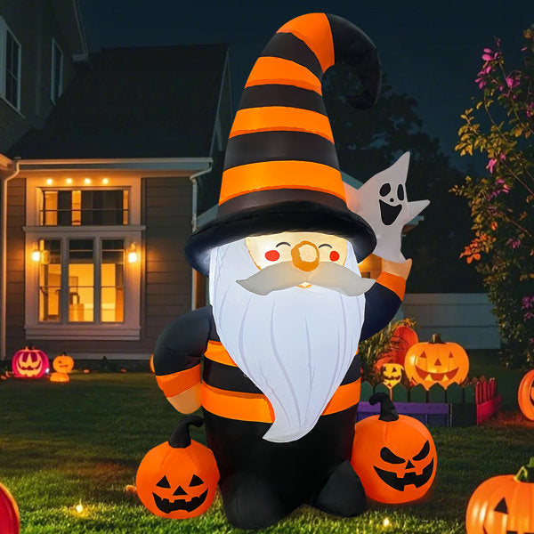 5 FT Halloween Inflatable Gnome with Witch Hat & LED Lights
