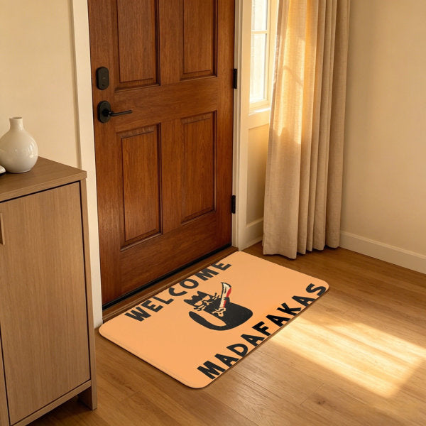 Funny Black Cat Welcome Decor Front Door Mat, 20 x 32 in, Bright Orange, Porch Hallway