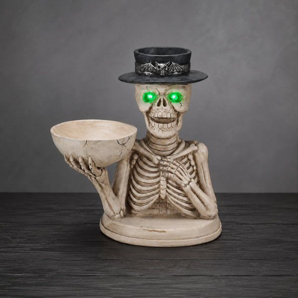 Lighted Skeleton Bust Candy Bowl with Candleholder