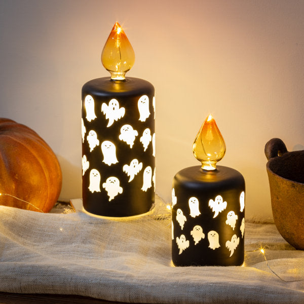 Haunted House LED Table Decor Glass Ghost Candles, Set of 2