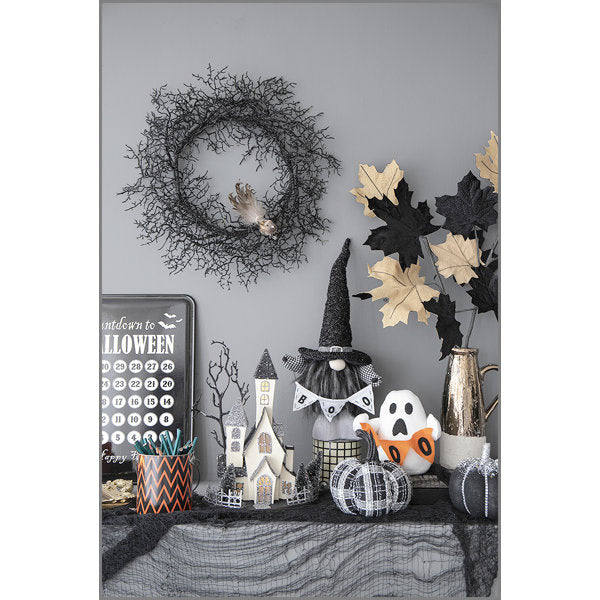 10x8.3x13.5" Cardboard Lighted Haunted House, Black Beige Tabletop holiday halloween decor, Battery Powered