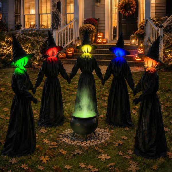 5 Pack Light Up Holding Hands Witch Halloween Yard Decorations