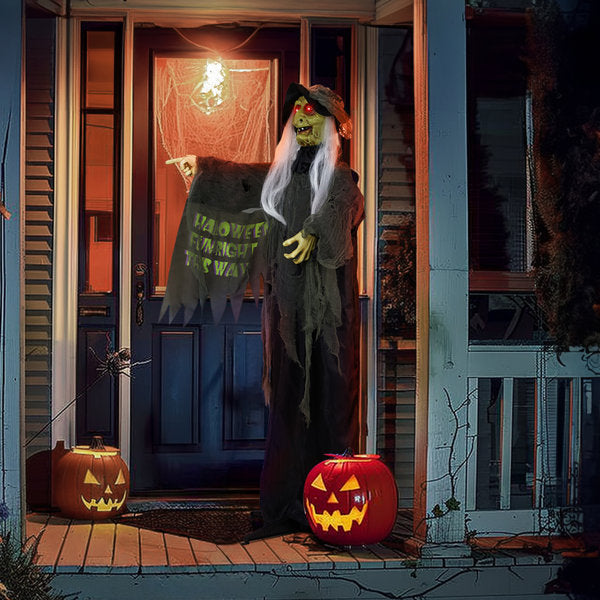 6FT Animated Halloween Witch Decoration with LED Light-Up Eyes, Motion-Activated Sounds & Swaying Body for Indoor Outdoor Yard Decor