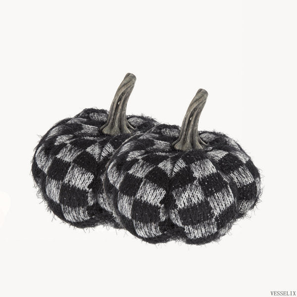 Set of 2 Fabric Black Pumpkin Decor, 8.3x8.3x6.7 Inch for Halloween