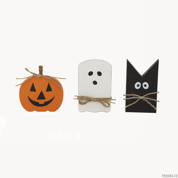 Set of 3 Halloween Holiday Table Decor, White 4.8x8 Inch, Black 4.5x8 Inch, Orange 6.7x7 Inch