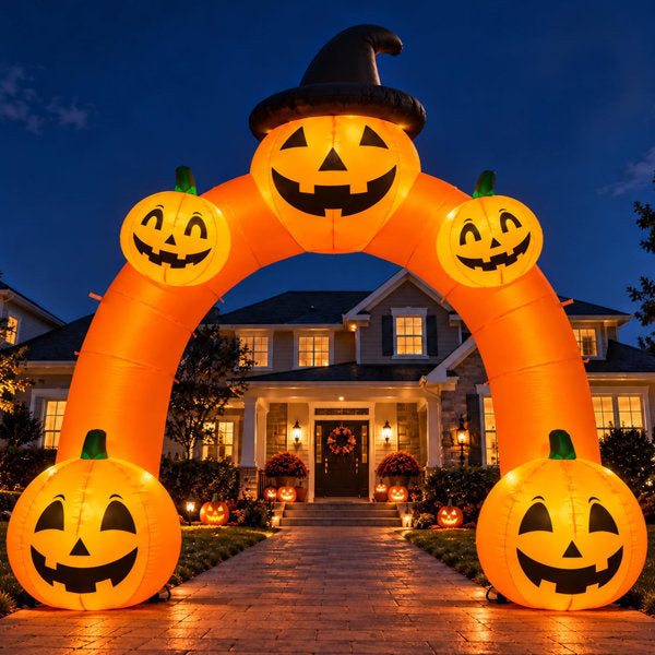 10FT Halloween Inflatable Arch with Built-in LED Light Inflatable Pumpkin Archway For Backyard Halloween Holiday Decoration