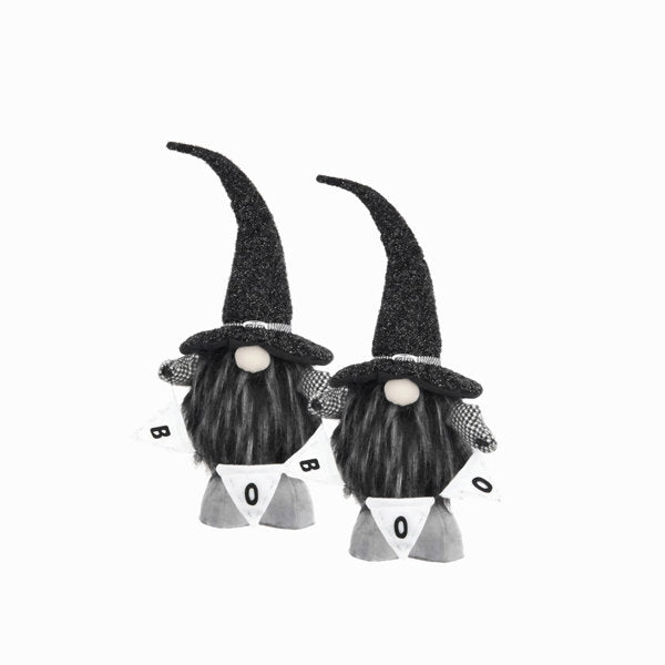 Set of 2, 6x4x20" Fabric Black Gnome with 'Boo' Banner, for Halloween Decor