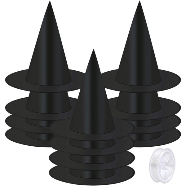 12 Pieces Halloween Costume Witch Hat with 100 Yards Hanging Rope for Halloween Yard Decoration