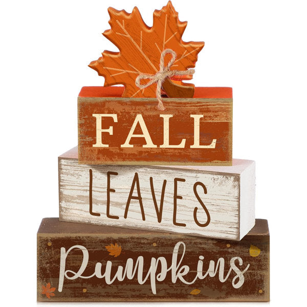 4 Pcs Fall Decoration for Home Wooden Maple Leaf Thanksgiving Table Centerpiece Rustic Thanksgiving Tiered Tray Decor Decorative Fall Leaves Block Signs Farmhouse Autumn Decor for Kitchen